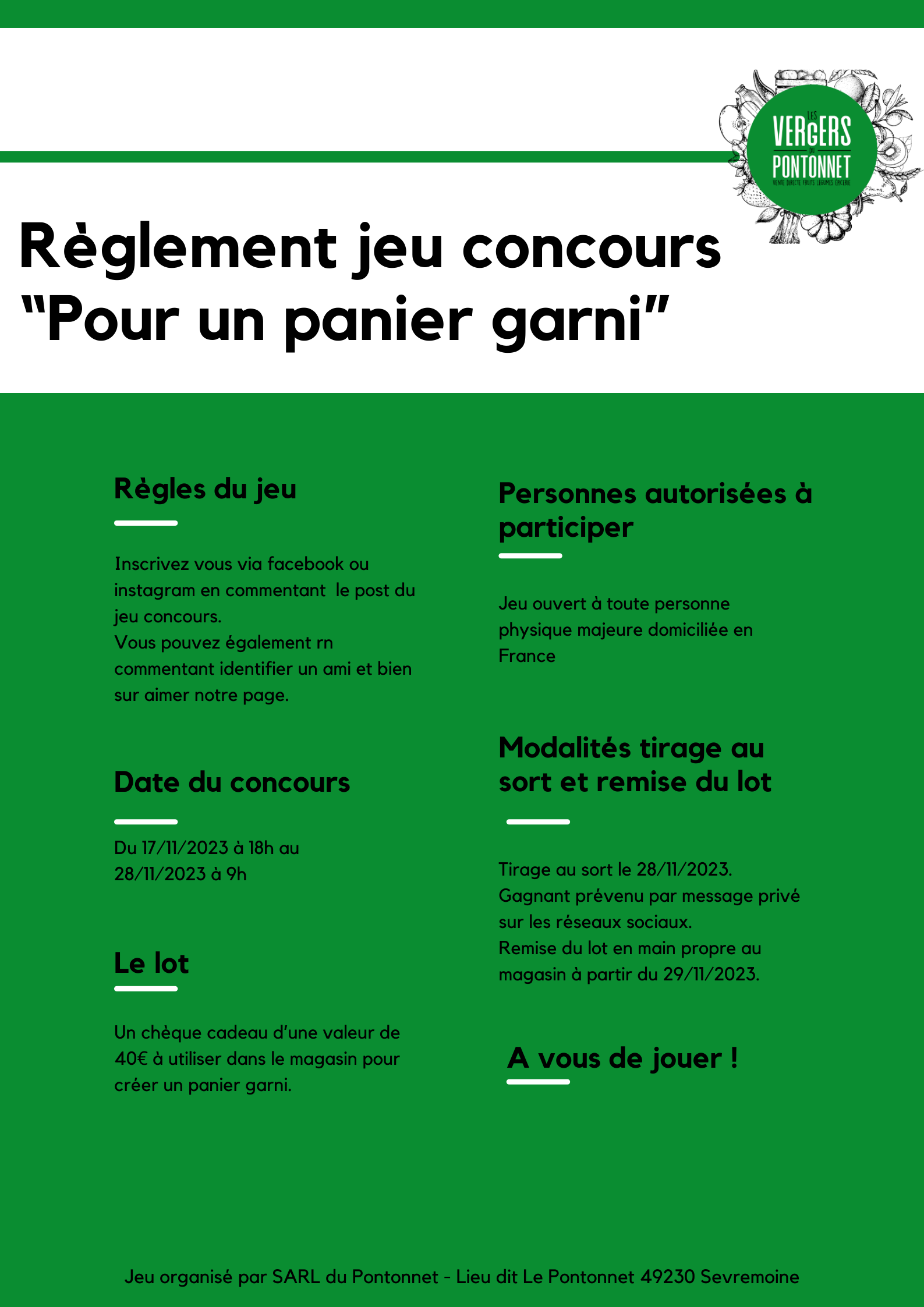 Réglement jeu concours - pour un panier garnis nov 2023